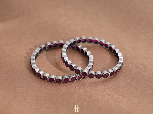 Pink Stone Pure Silver Bangles