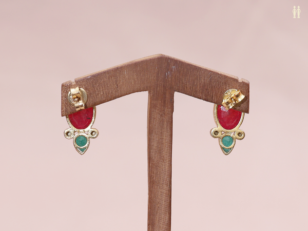 Tri Color Stone Gold Plated Pure Silver Stud Earrings