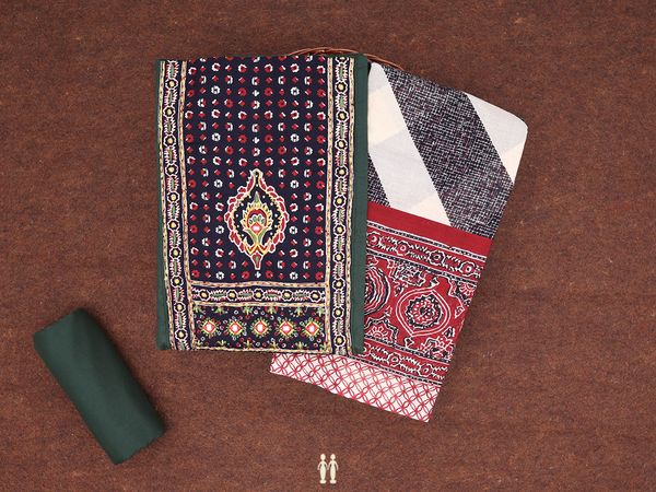 Plain Forest Green Cotton Unstitched Salwar Material