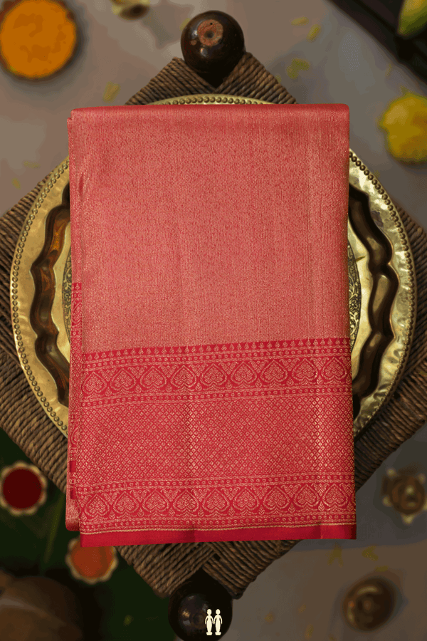 Plain Scarlet Red Tissue Kanchipuram Silk Saree