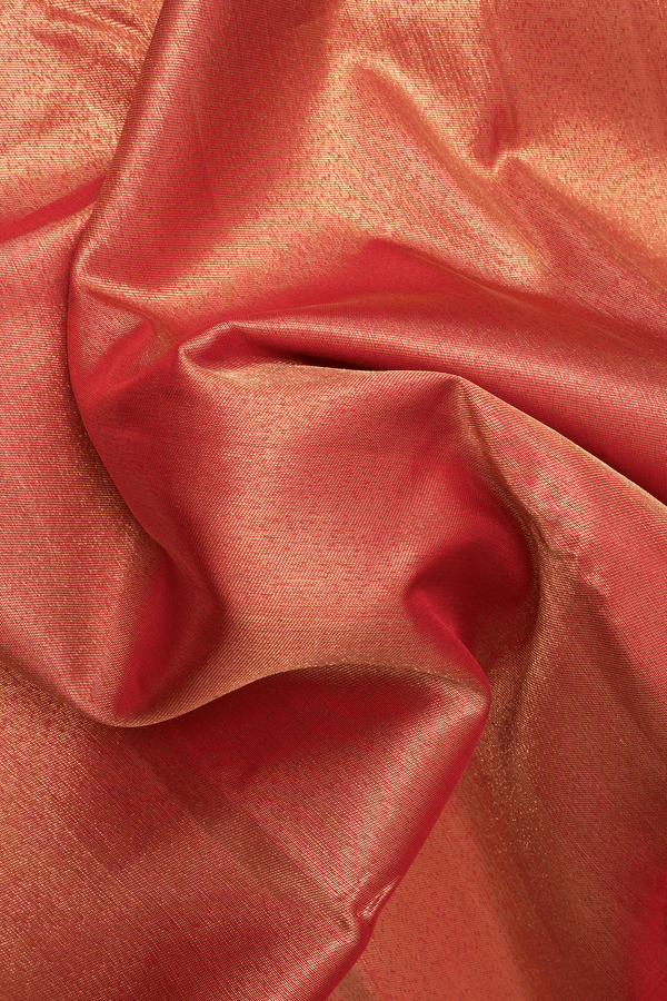 Plain Scarlet Red Tissue Kanchipuram Silk Saree