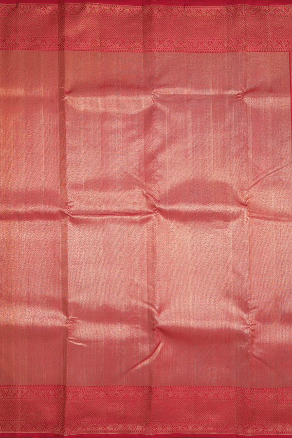 Plain Scarlet Red Tissue Kanchipuram Silk Saree