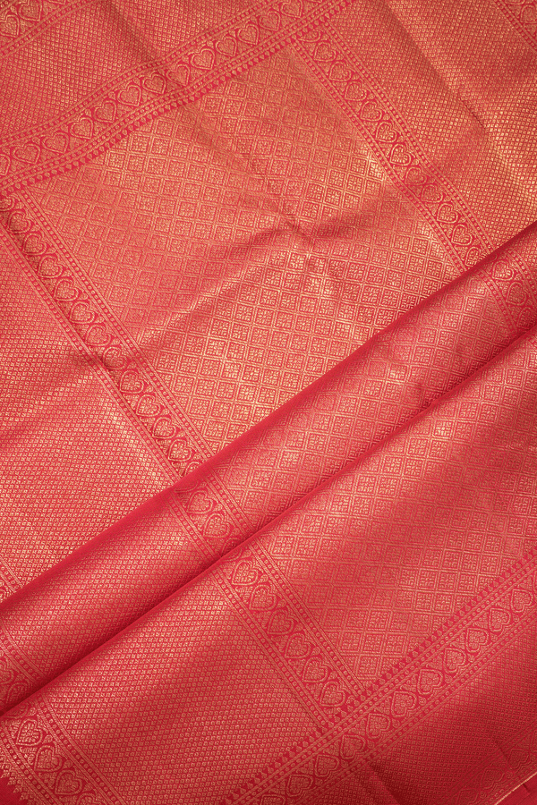 Plain Scarlet Red Tissue Kanchipuram Silk Saree