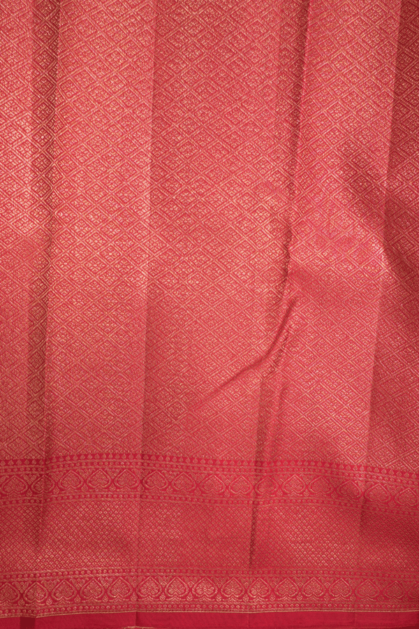 Plain Scarlet Red Tissue Kanchipuram Silk Saree