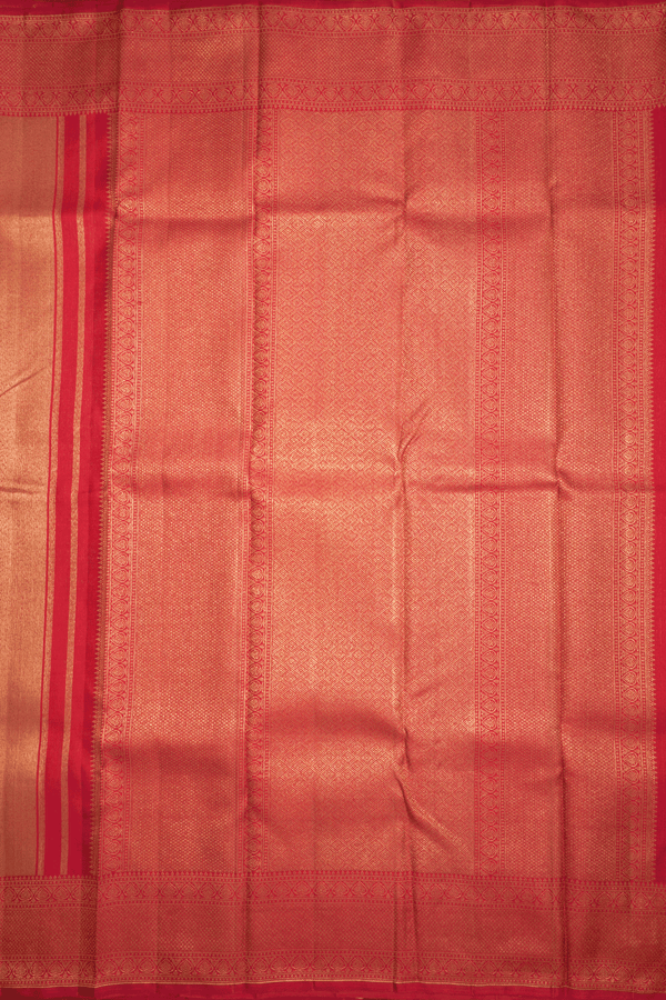 Plain Scarlet Red Tissue Kanchipuram Silk Saree