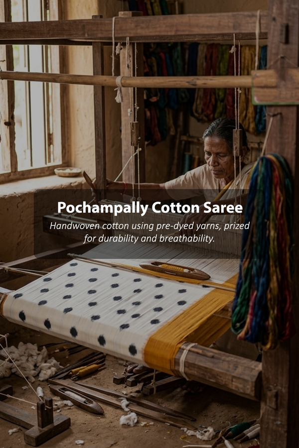 Pochampally Cotton Saree In Grey With Diamond Design
