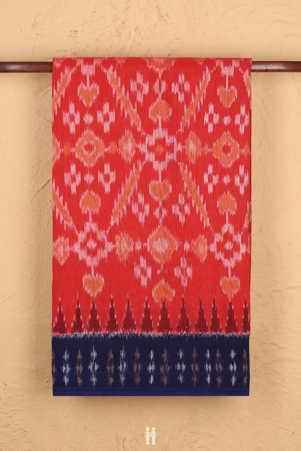 Pochampally Cotton Saree Bright Orange With Allover Design