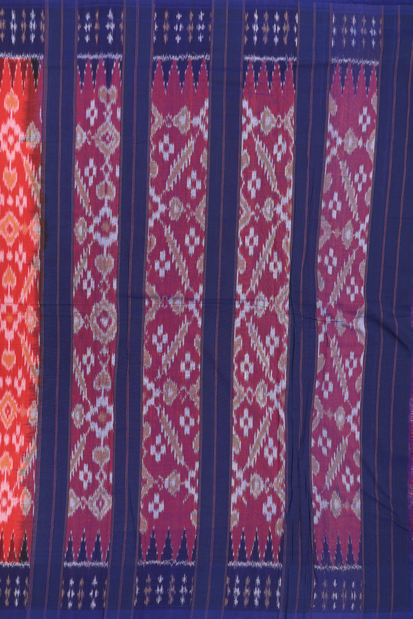 Pochampally Cotton Saree Bright Orange With Allover Design