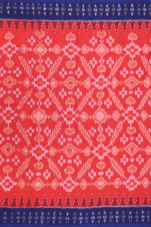 Pochampally Cotton Saree Bright Orange With Allover Design