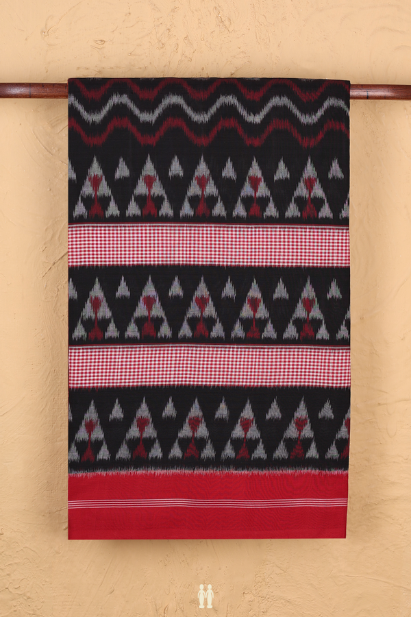 Pochampally Cotton Saree In Black With Allover Design