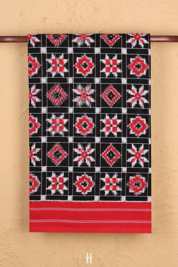 Pochampally Cotton Saree In Black With Checks Design