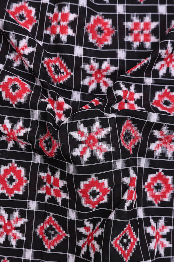 Pochampally Cotton Saree In Black With Checks Design