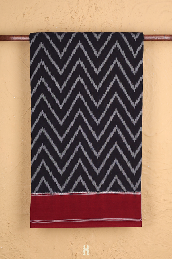 Pochampally Cotton Saree In Black With Chevron Design