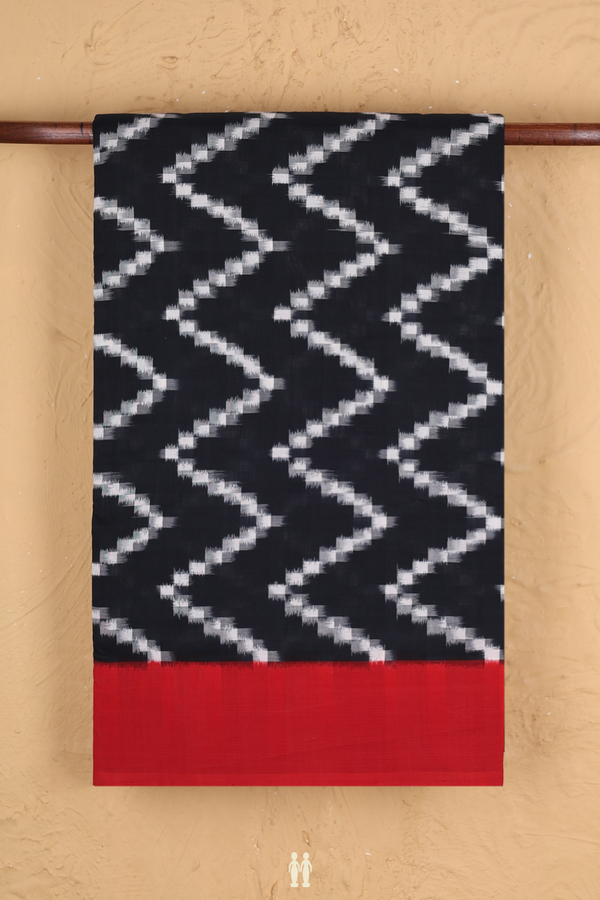 Pochampally Cotton Saree In Black With Chevron Design