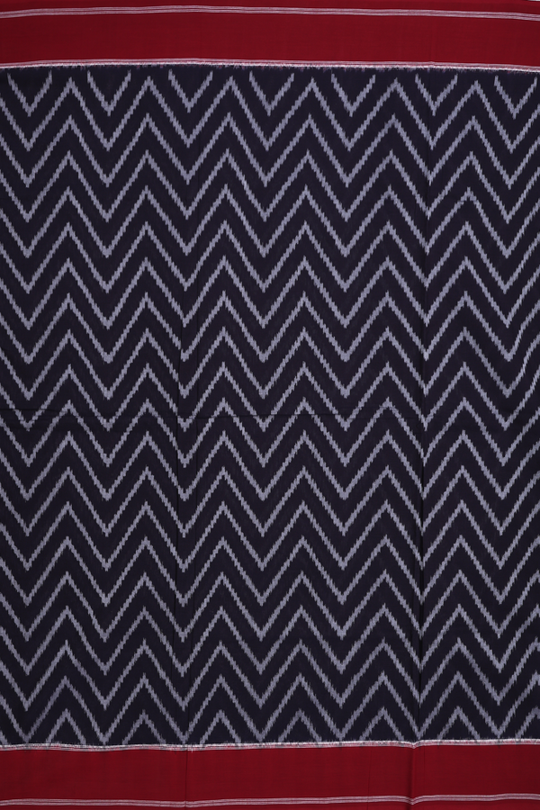 Pochampally Cotton Saree In Black With Chevron Design