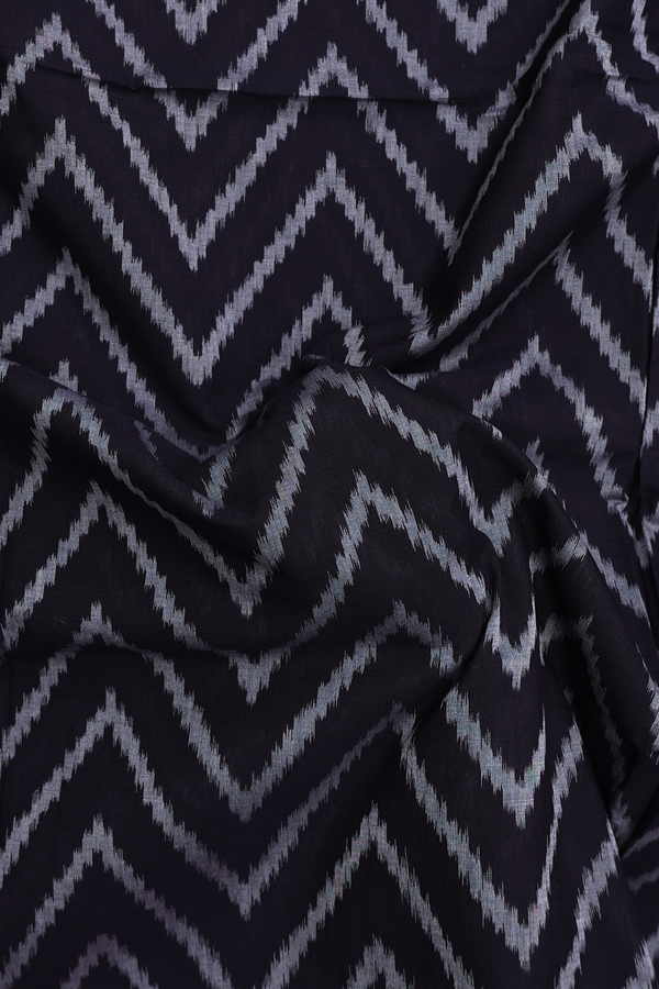 Pochampally Cotton Saree In Black With Chevron Design
