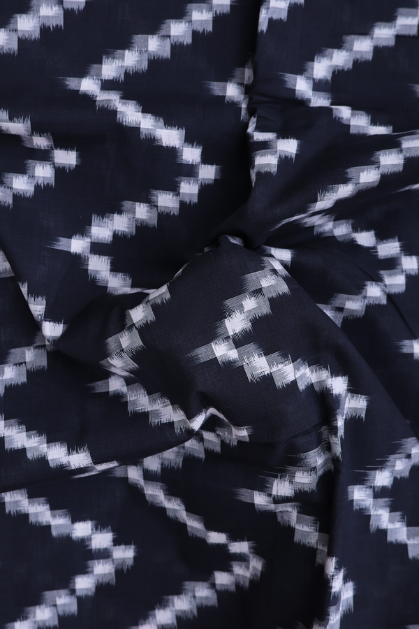 Pochampally Cotton Saree In Black With Chevron Design