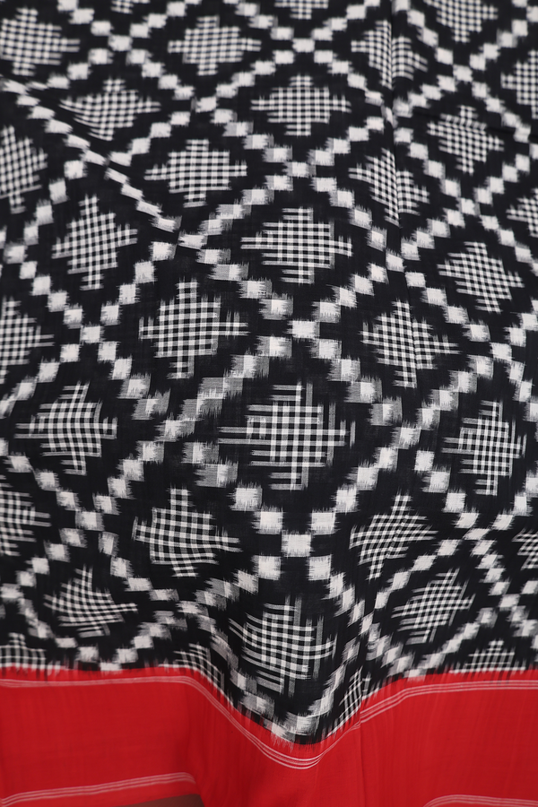 Pochampally Cotton Saree In Black With Diamond Design