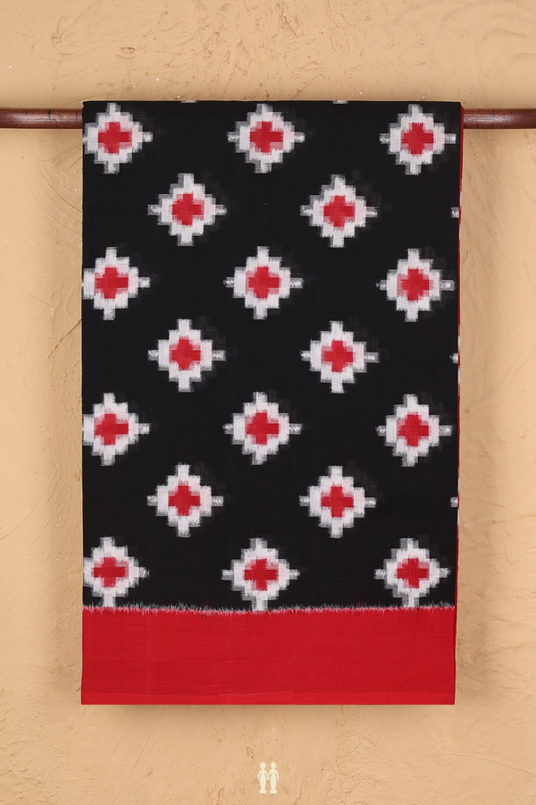 Pochampally Cotton Saree In Black With Ikat Design