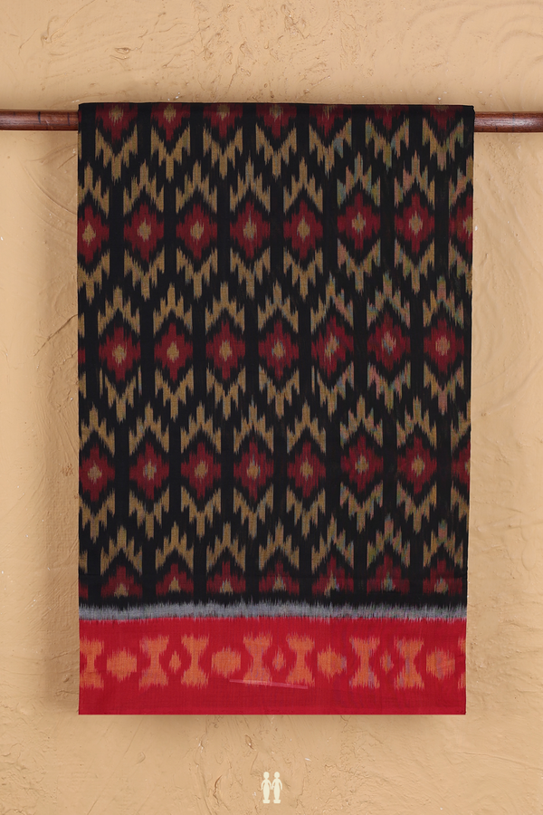Pochampally Cotton Saree In Black With Ikat Design