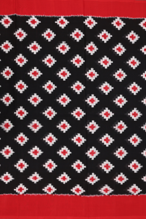 Pochampally Cotton Saree In Black With Ikat Design