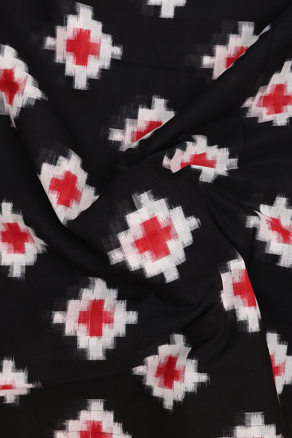 Pochampally Cotton Saree In Black With Ikat Design