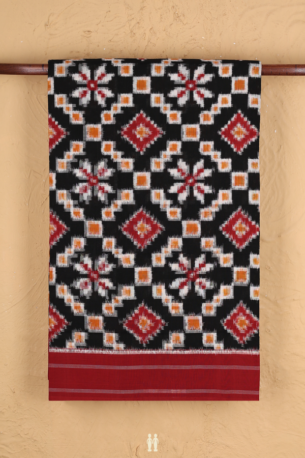 Pochampally Cotton Saree In Black With Printed Design