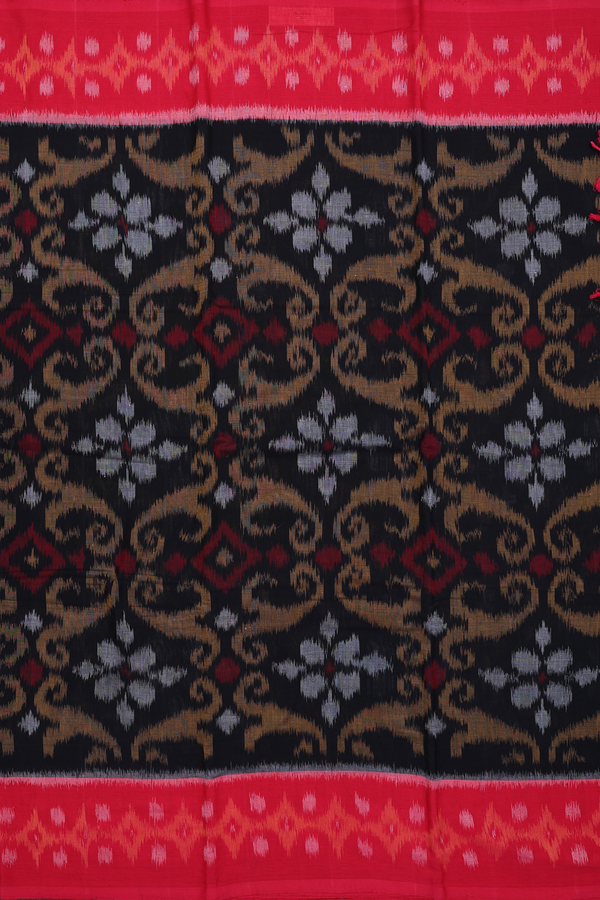 Pochampally Cotton Saree In Black With Printed Design