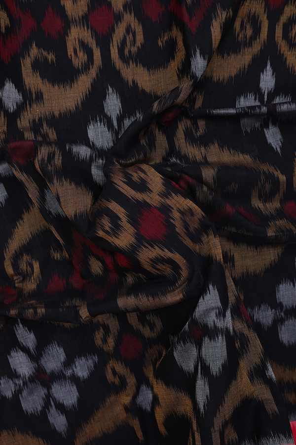 Pochampally Cotton Saree In Black With Printed Design