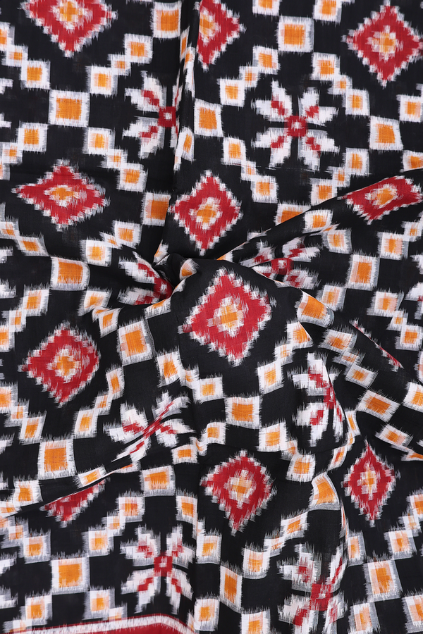 Pochampally Cotton Saree In Black With Printed Design