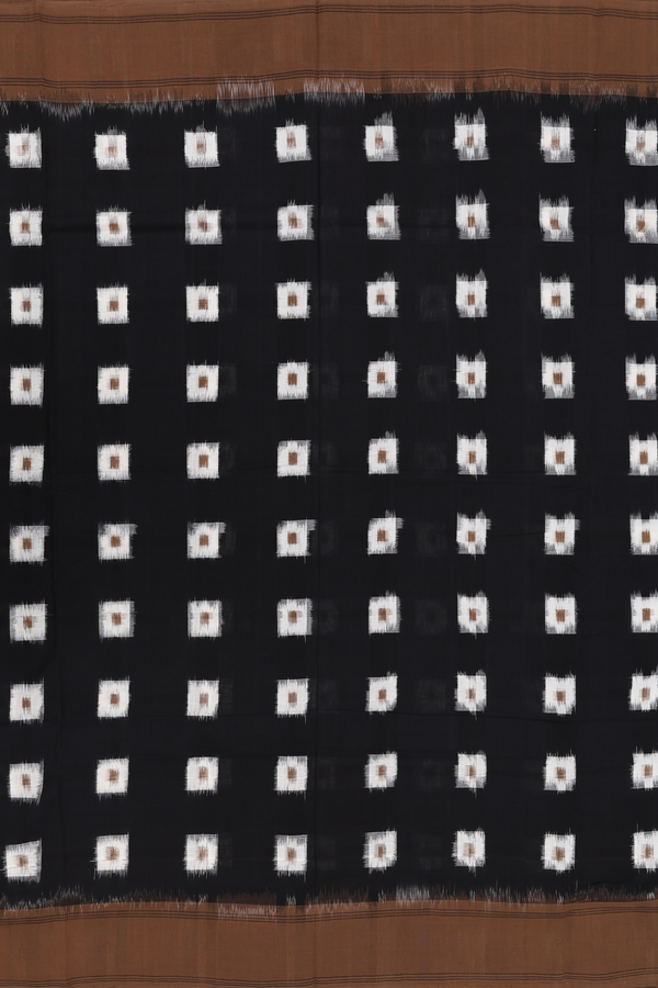 Pochampally Cotton Saree In Black With Square Buttas