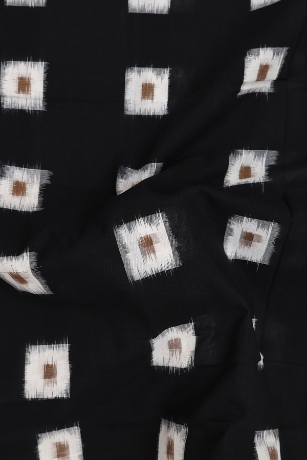 Pochampally Cotton Saree In Black With Square Buttas