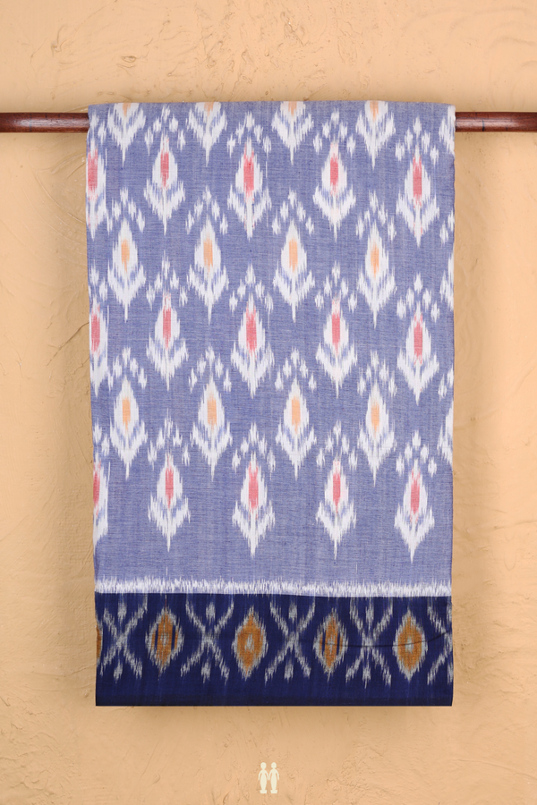 Pochampally Cotton Saree In Blue With Printed Buttas