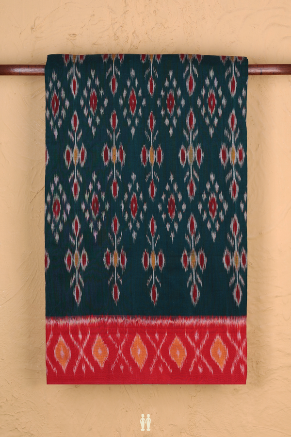 Pochampally Cotton Saree In Bottle Green With Allover Design