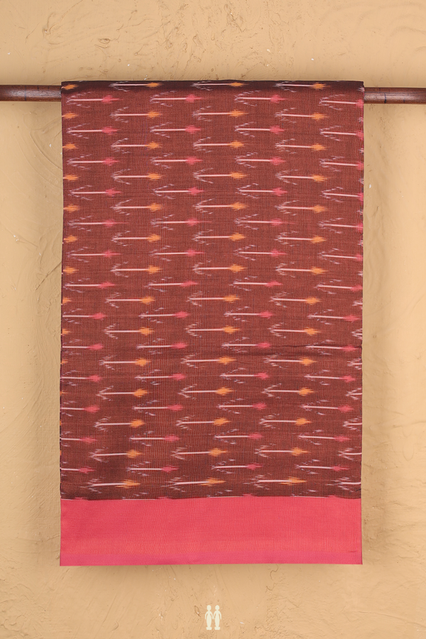 Pochampally Cotton Saree In Brick Red With Printed Design