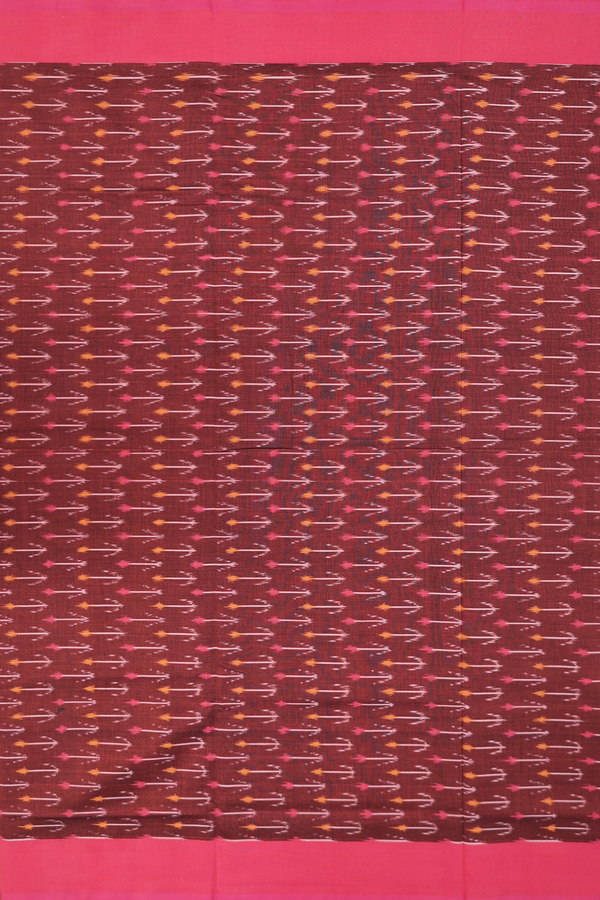 Pochampally Cotton Saree In Brick Red With Printed Design