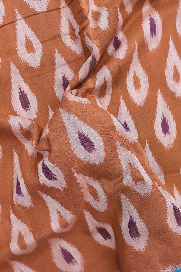 Pochampally Cotton Saree In Brown With Printed Design