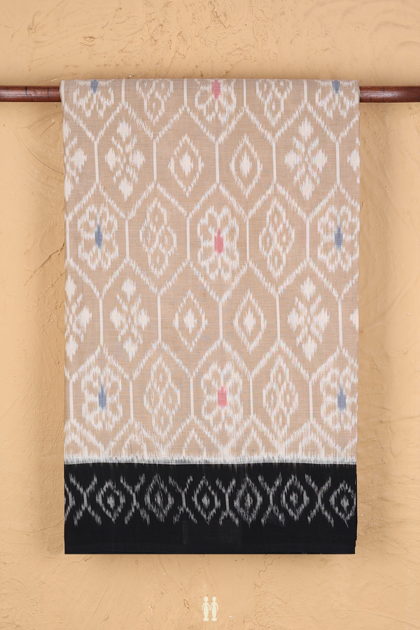 Pochampally Cotton Saree In Cream Color With Allover Design