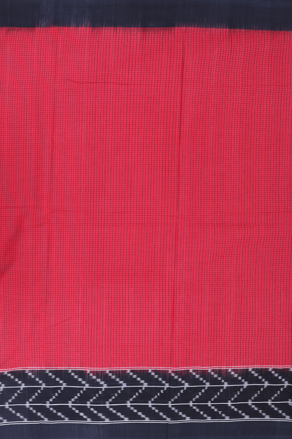 Pochampally Cotton Saree In Crimson Red With Checks Design