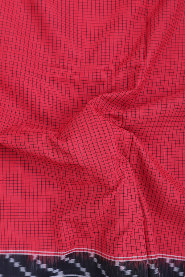 Pochampally Cotton Saree In Crimson Red With Checks Design