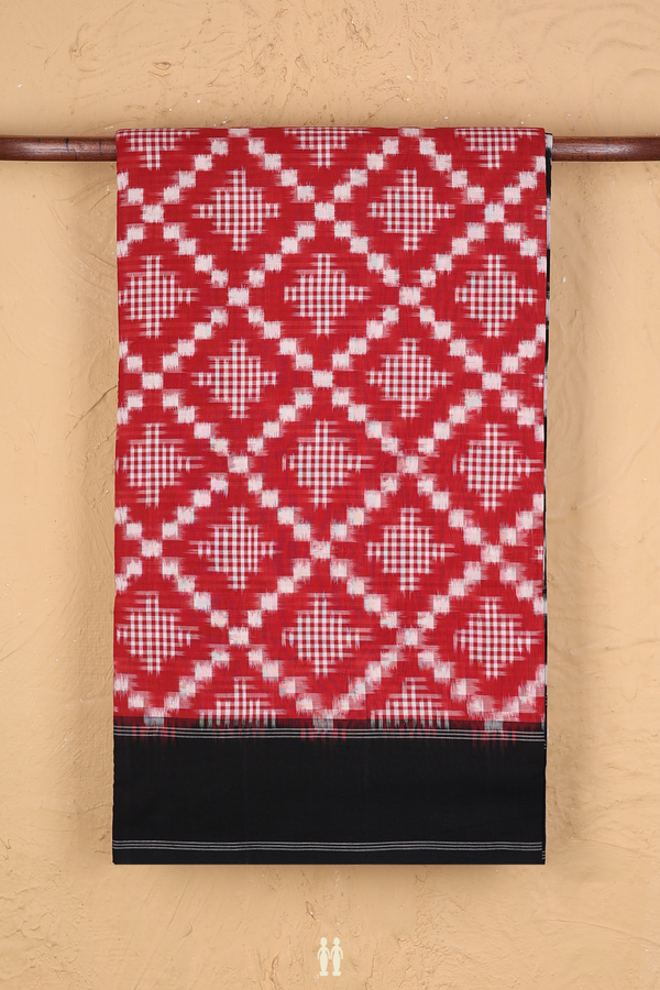 Pochampally Cotton Saree In Crimson Red With Diamond Design