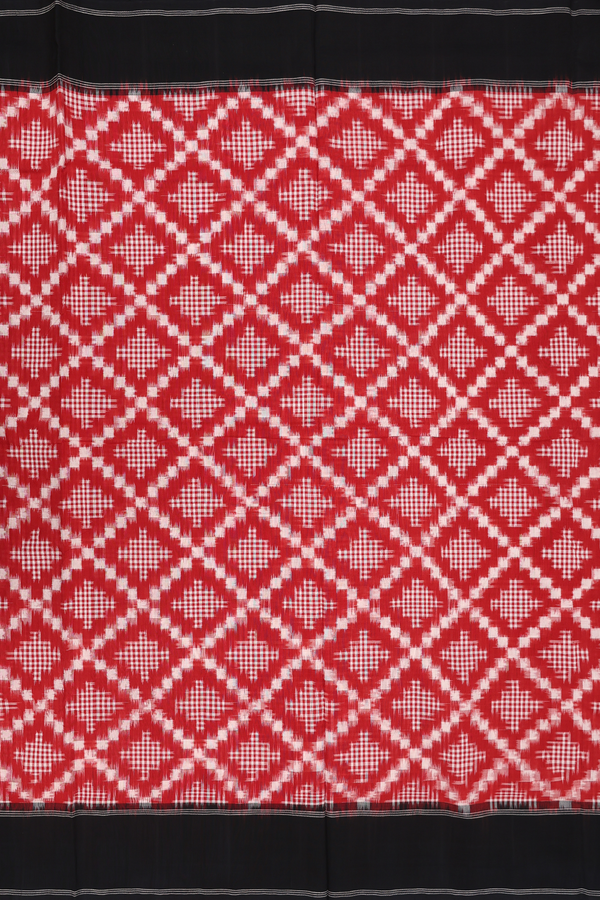 Pochampally Cotton Saree In Crimson Red With Diamond Design