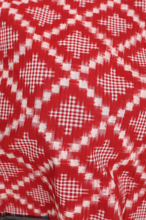 Pochampally Cotton Saree In Crimson Red With Diamond Design