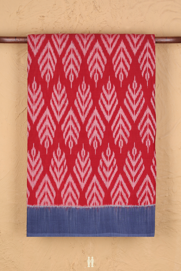 Pochampally Cotton Saree In Crimson Red With Ikat Design