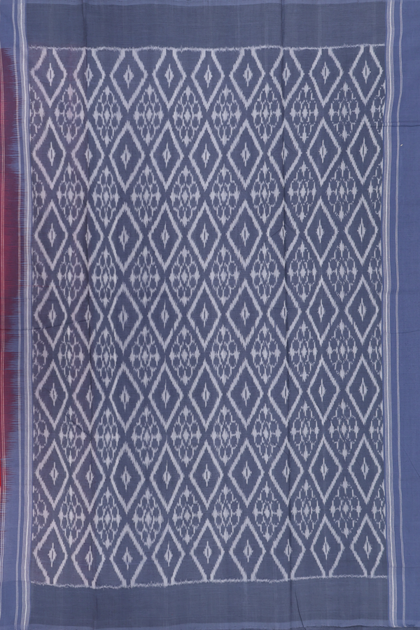 Pochampally Cotton Saree In Crimson Red With Ikat Design