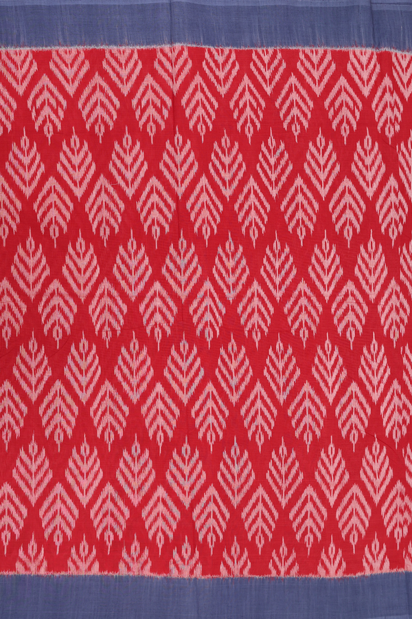 Pochampally Cotton Saree In Crimson Red With Ikat Design