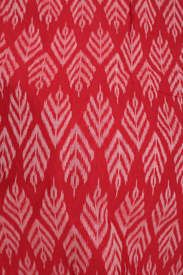 Pochampally Cotton Saree In Crimson Red With Ikat Design