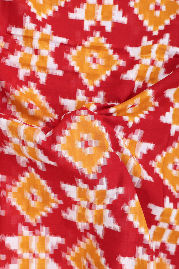 Pochampally Cotton Saree In Crimson Red With Printed Design