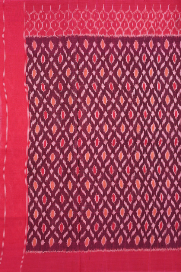 Pochampally Cotton Saree In Dusty Red With Printed Design