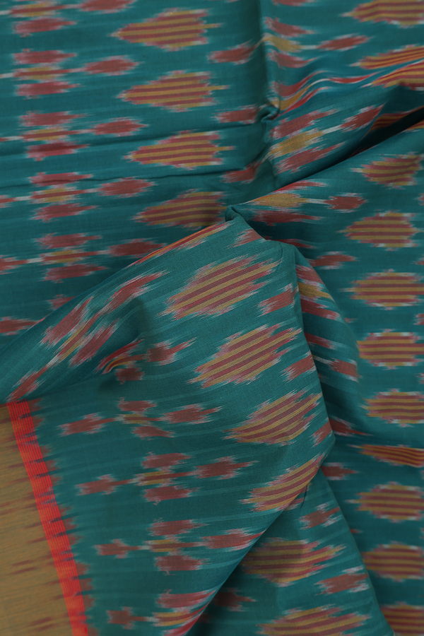 Pochampally Cotton Saree In Forest Green With Allover Design